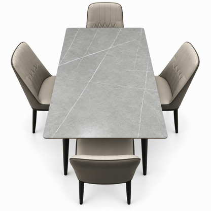 Home Box 4-Seater Dining Set with Grey Marble-Effect Table & Upholstered Chairs – 120 cm - Al Thahani Furniture