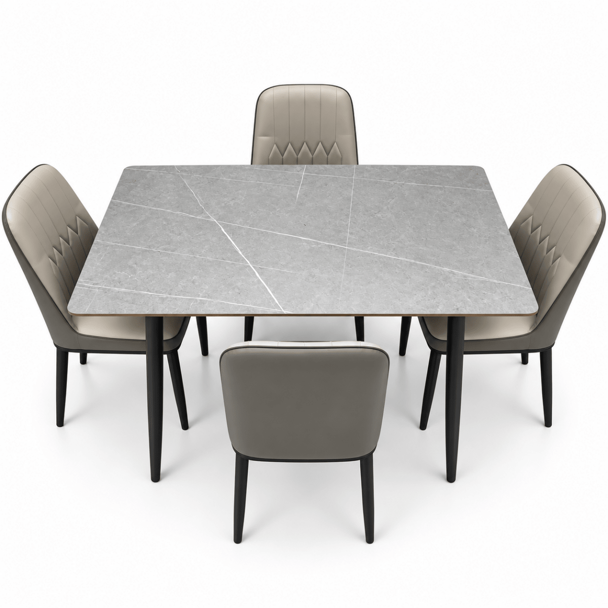 Home Box 4-Seater Dining Set with Grey Marble-Effect Table & Upholstered Chairs – 120 cm - Al Thahani Furniture