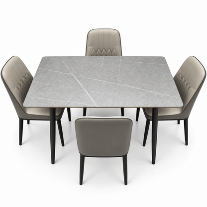 Home Box 4-Seater Dining Set with Grey Marble-Effect Table & Upholstered Chairs – 120 cm - Al Thahani Furniture
