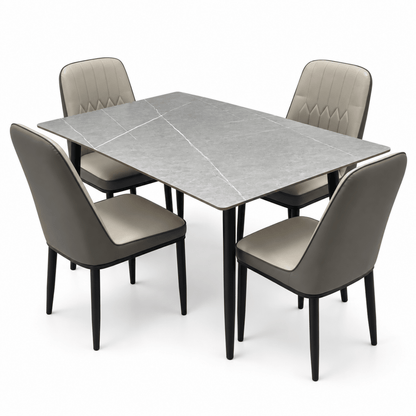 Home Box 4-Seater Dining Set with Grey Marble-Effect Table & Upholstered Chairs – 120 cm - Al Thahani Furniture