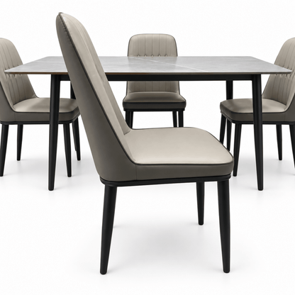 Home Box 4-Seater Dining Set with Grey Marble-Effect Table & Upholstered Chairs – 120 cm - Al Thahani Furniture