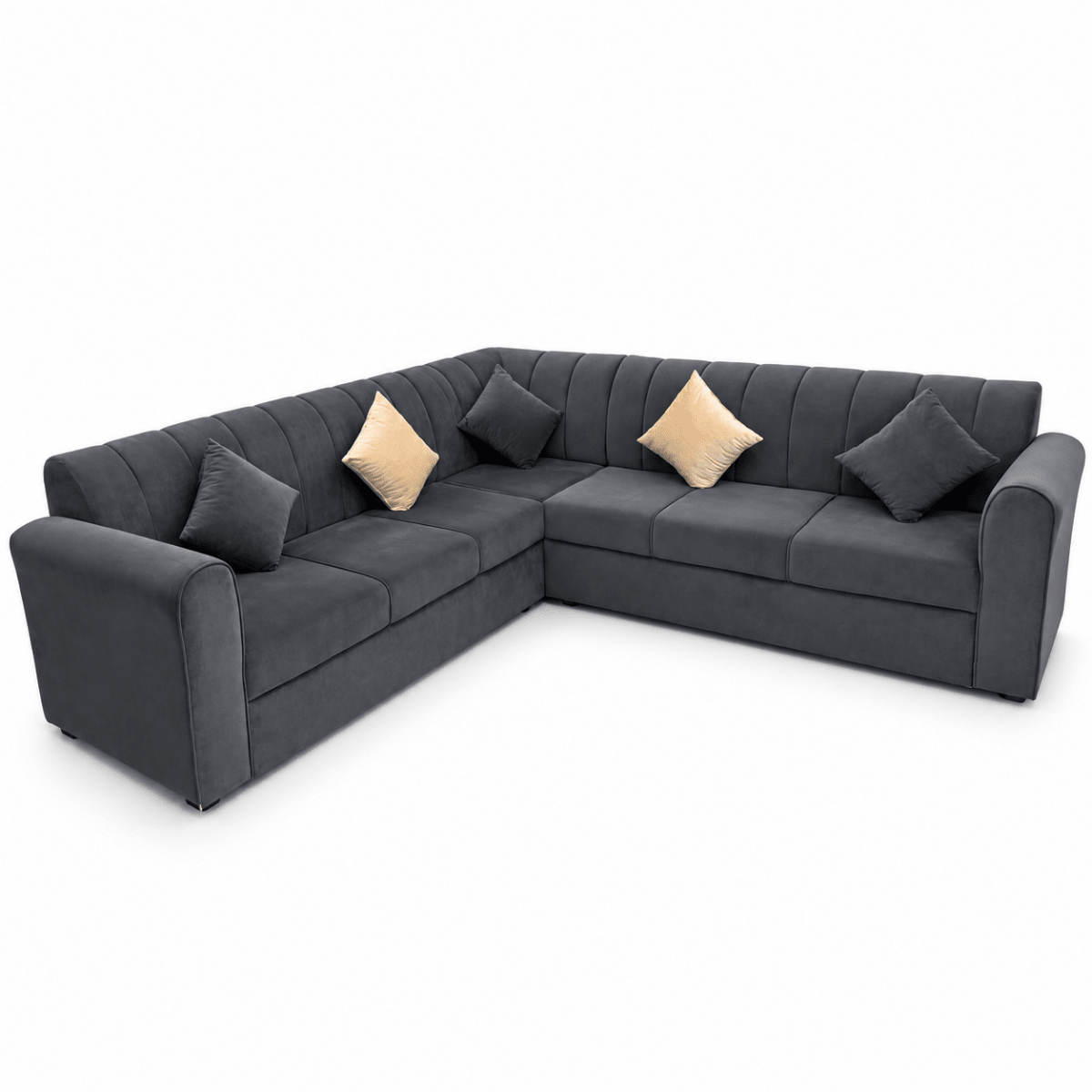 Home Box 5-Seater L-Shaped Velvet Corner Sofa – Charcoal Grey - Al Thahani Furniture