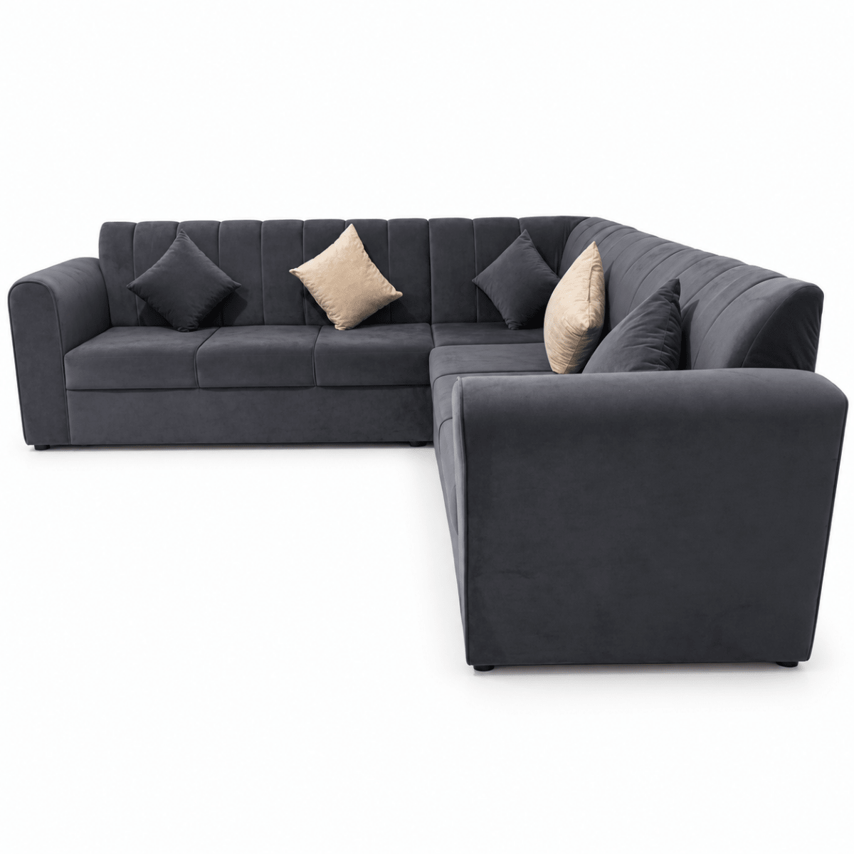 Home Box 5-Seater L-Shaped Velvet Corner Sofa – Charcoal Grey - Al Thahani Furniture