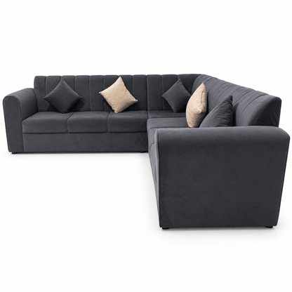 Home Box 5-Seater L-Shaped Velvet Corner Sofa – Charcoal Grey - Al Thahani Furniture