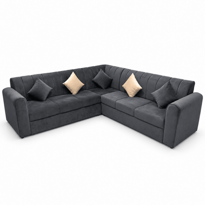 Home Box 5-Seater L-Shaped Velvet Corner Sofa – Charcoal Grey - Al Thahani Furniture