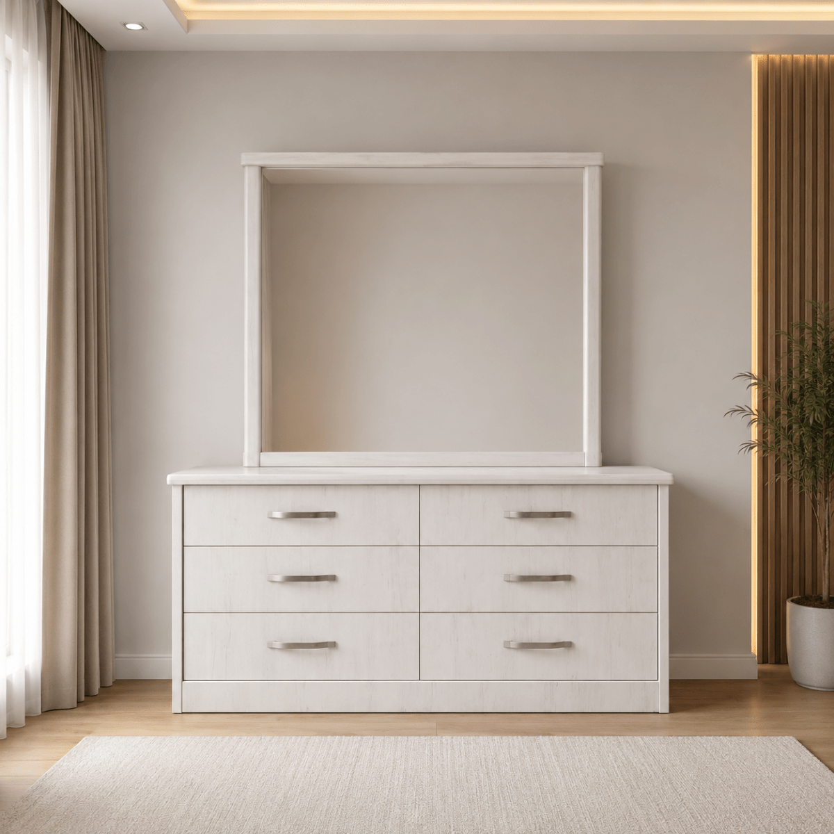 Home Box 6-Drawer Dresser with Integrated Mirror | Modern, 120x45x75/178 cm- used 1 Year - Al Thahani Furniture