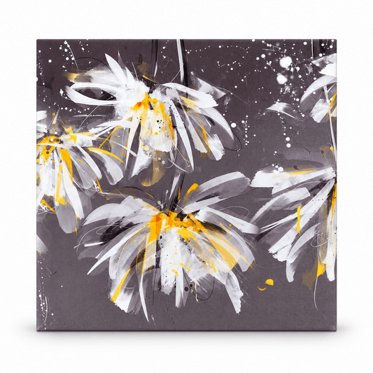 Home Box Abstract Floral Canvas Wall Art – Grey, White & Yellow - Al Thahani Furniture
