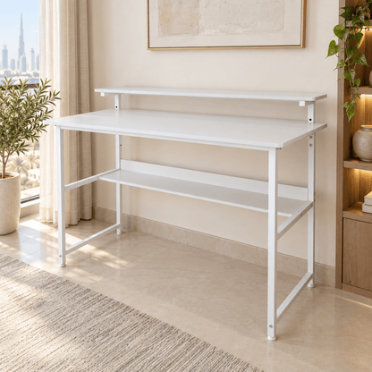 Home Box Alden Study Desk with Raised Shelf – 120 × 60 cm – White - Al Thahani Furniture