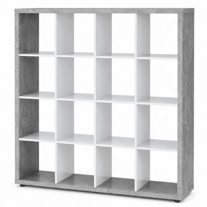 Home Box Alford Patara 16-Cube Divider Bookcase – White &amp; Concrete Grey - Al Thahani Furniture
