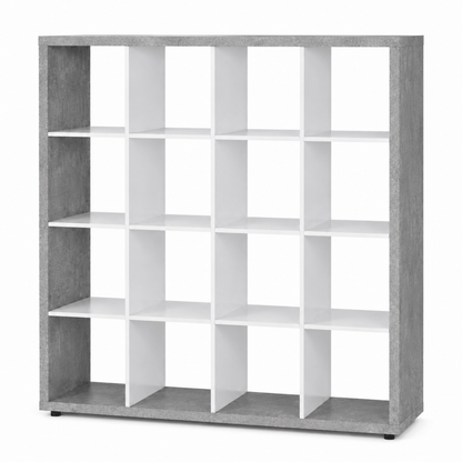 Home Box Alford Patara 16-Cube Divider Bookcase – White &amp; Concrete Grey - Al Thahani Furniture