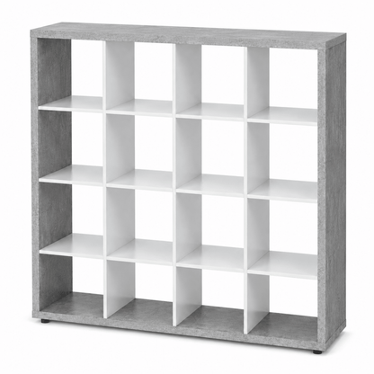 Home Box Alford Patara 16-Cube Divider Bookcase – White &amp; Concrete Grey - Al Thahani Furniture