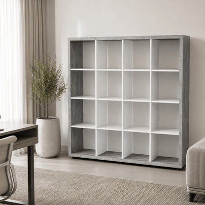 Home Box Alford Patara 16-Cube Divider Bookcase – White &amp; Concrete Grey - Al Thahani Furniture
