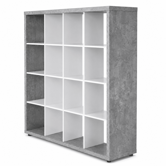 Home Box Alford Patara 16-Cube Divider Bookcase – White &amp; Concrete Grey - Al Thahani Furniture