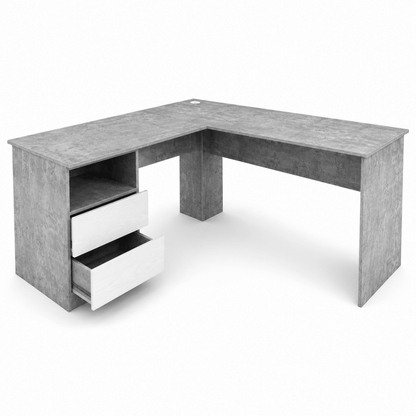 Home Box Alford Patara L-Shaped Corner Study Desk with 2 Drawers – Grey - Al Thahani Furniture
