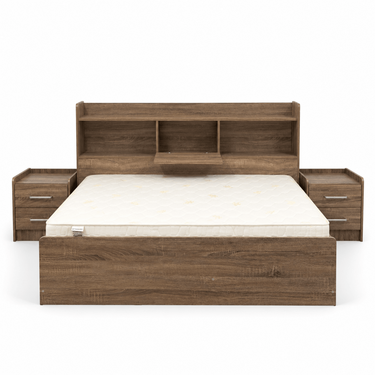 Home Box Angelic Queen Bedroom Set with Mattress, Dresser Mirror & Mirrored Wardrobe | Walnut | 160 × 200 cm - Al Thahani Furniture