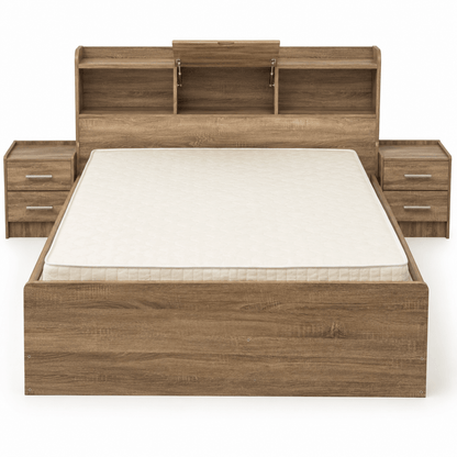 Home Box Angelic Queen Bedroom Set with Mattress, Dresser Mirror & Mirrored Wardrobe | Walnut | 160 × 200 cm - Al Thahani Furniture