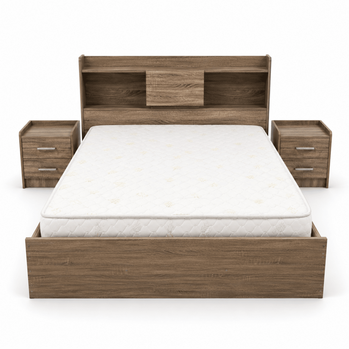 Home Box Angelic Queen Bedroom Set with Mattress, Dresser Mirror & Mirrored Wardrobe | Walnut | 160 × 200 cm - Al Thahani Furniture