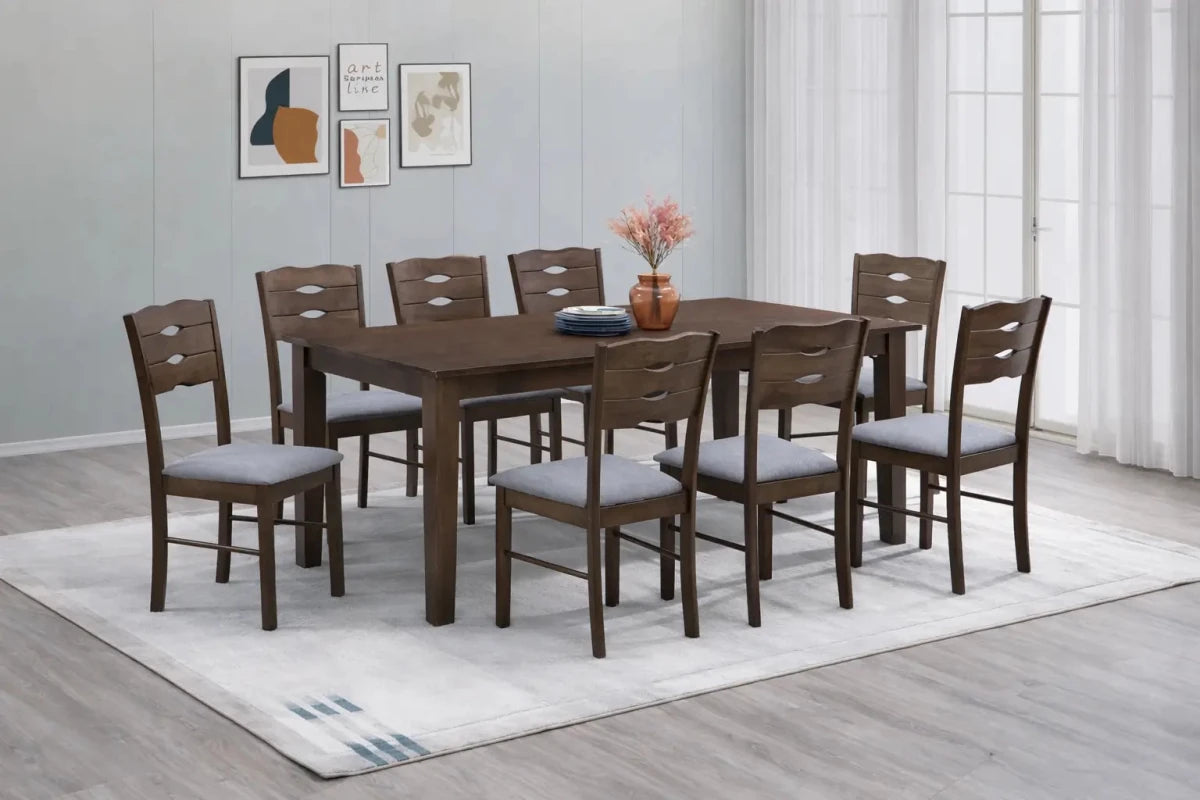 Home Box Belgium 8 - Seater Dining Set – Brown Wooden Table + 8 Fabric Upholstered Chairs – 120x75x76.3 cm - althahanifurniture