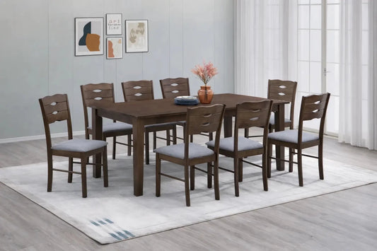 Home Box Belgium 8 - Seater Dining Set – Brown Wooden Table + 8 Fabric Upholstered Chairs – 120x75x76.3 cm - althahanifurniture