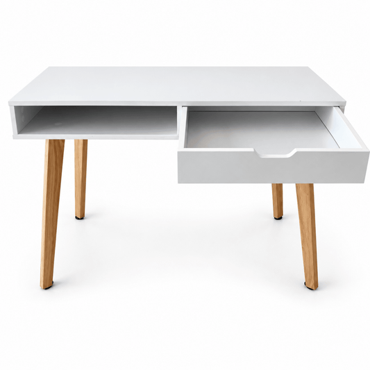 Home Box Bianca Londrina Study Desk with Drawer & Open Shelf – 90 cm – White & Natural Wood - Al Thahani Furniture