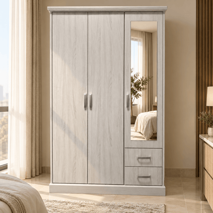 Home Box Blair 3-Door Wardrobe with Mirror & 2 Drawers – Light Beige - Al Thahani Furniture