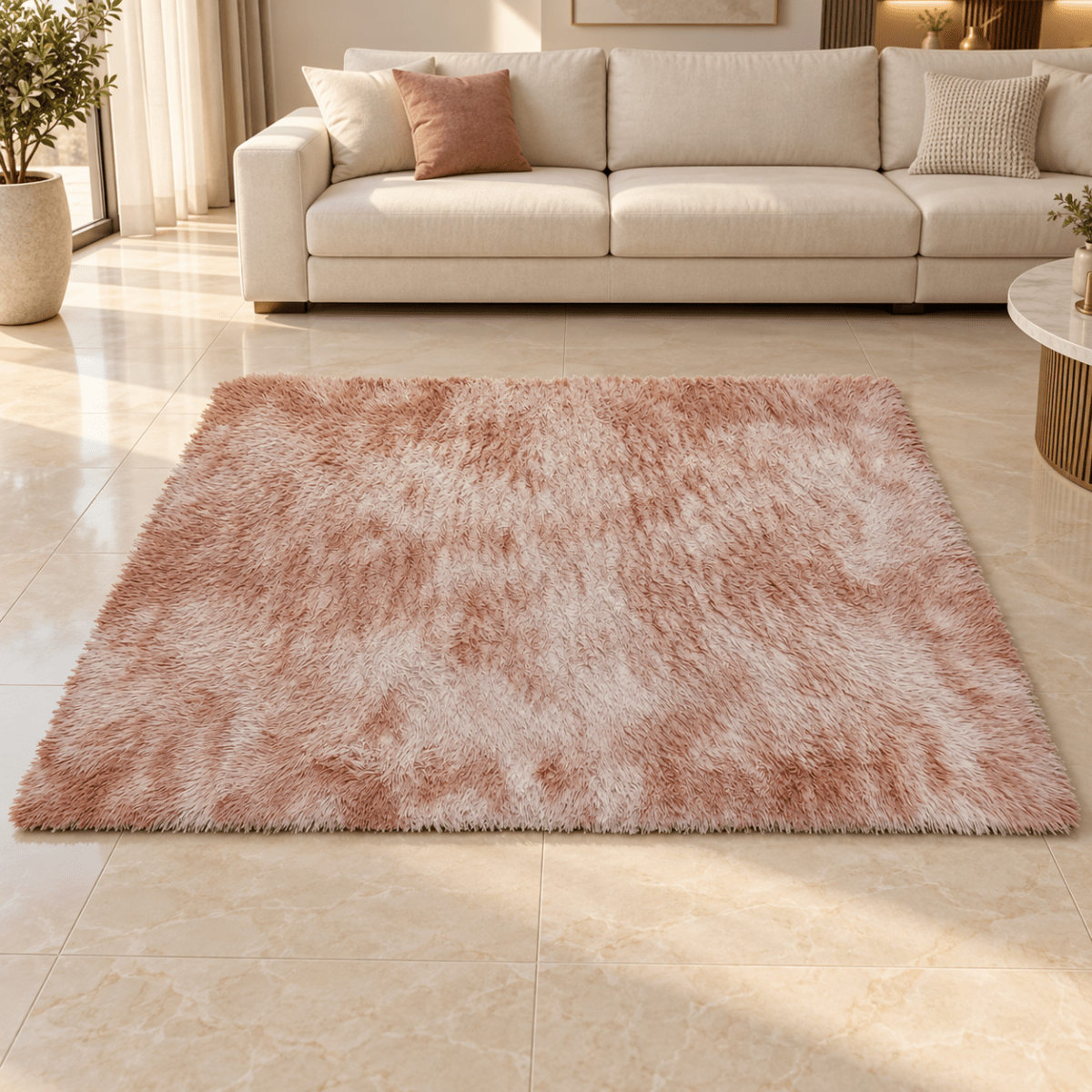 Home Box Blush Pink & Cream Shaggy Area Rug – 120 × 210 cm - Al Thahani Furniture