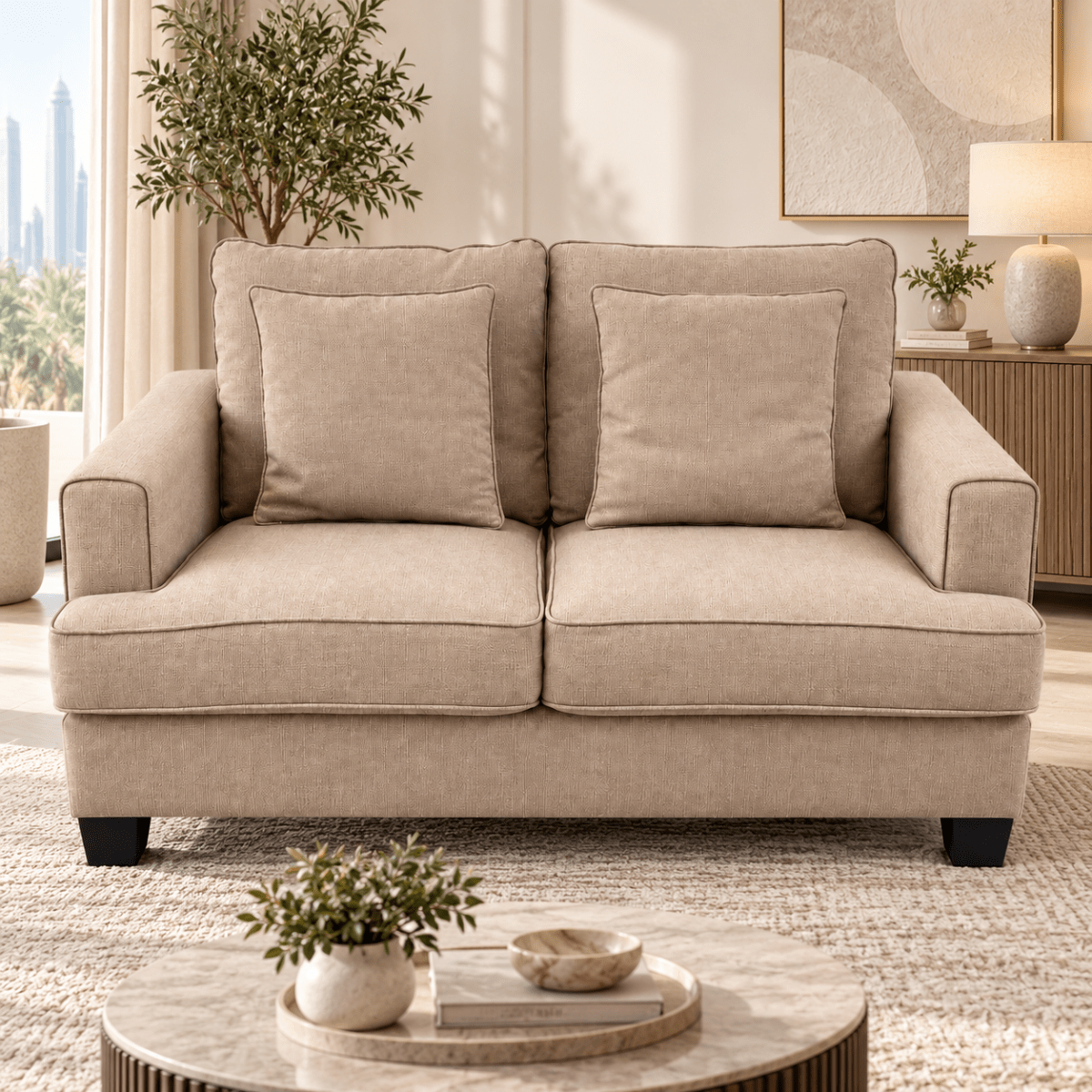 Home Box Burcham 2-Seater Fabric Sofa with Scatter Cushions – Beige - Al Thahani Furniture
