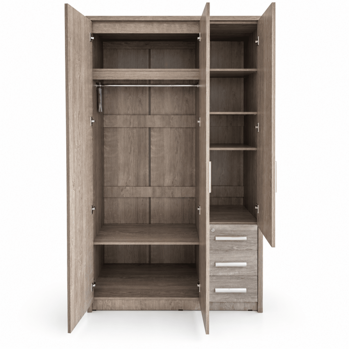 Home Box Curvy 3-Door Wardrobe with Mirror & 3 Drawers – Brown - Al Thahani Furniture