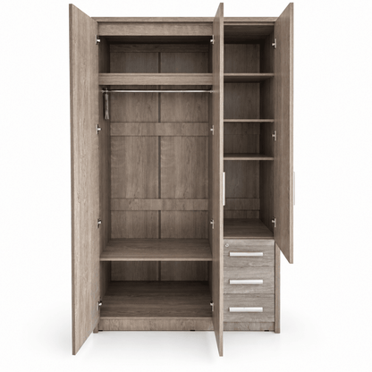 Home Box Curvy 3-Door Wardrobe with Mirror & 3 Drawers – Brown - Al Thahani Furniture