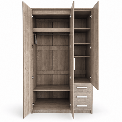 Home Box Curvy 3-Door Wardrobe with Mirror & 3 Drawers – Brown - Al Thahani Furniture
