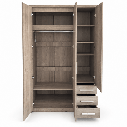 Home Box Curvy 3-Door Wardrobe with Mirror & 3 Drawers – Brown - Al Thahani Furniture