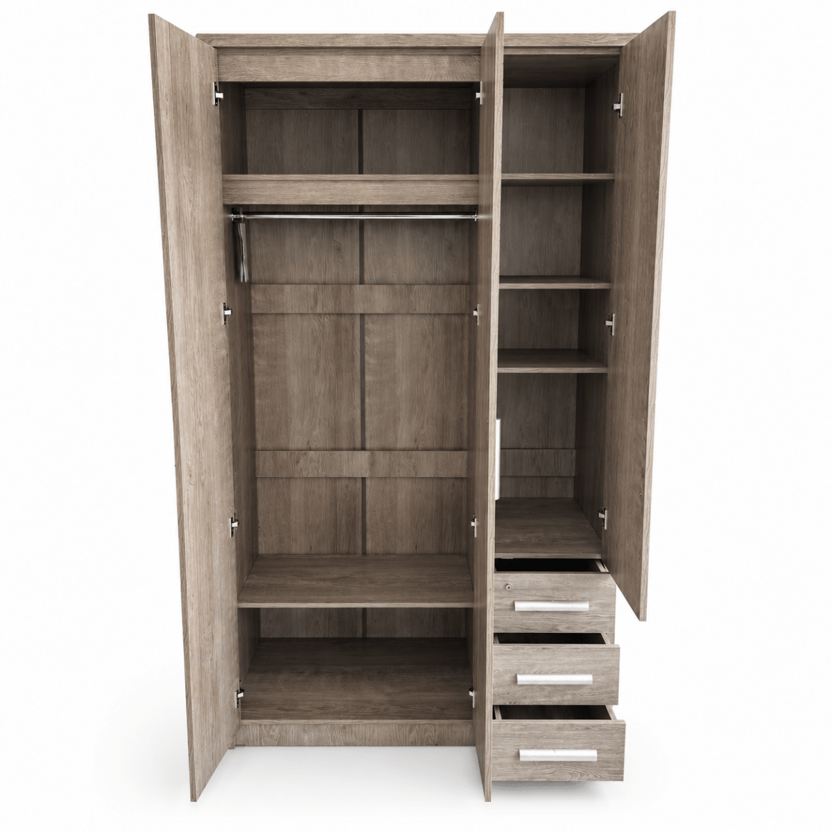 Home Box Curvy 3-Door Wardrobe with Mirror & 3 Drawers – Brown - Al Thahani Furniture