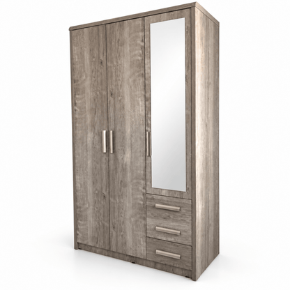 Home Box Curvy 3-Door Wardrobe with Mirror & 3 Drawers – Brown - Al Thahani Furniture