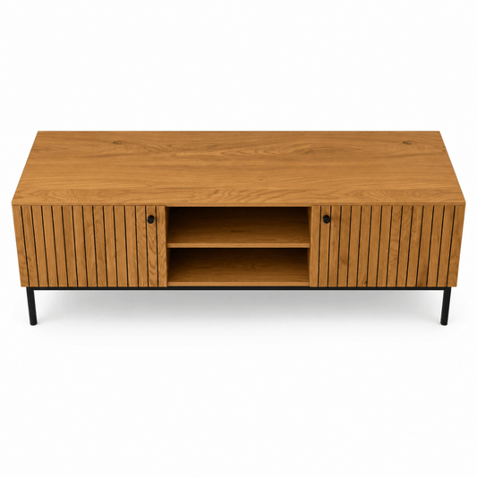 Home Box Edmond 1.8 Metre TV Unit with Slatted Doors – Brown & Black - Al Thahani Furniture