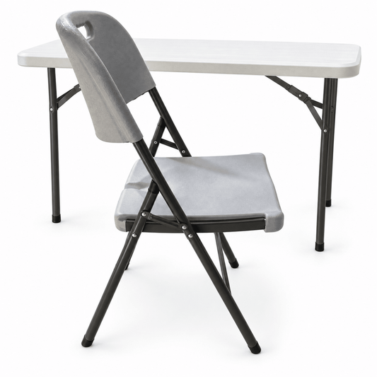 Home Box Flexi Folding Table & Chair Set – 120 × 60 cm – White & Grey - Al Thahani Furniture