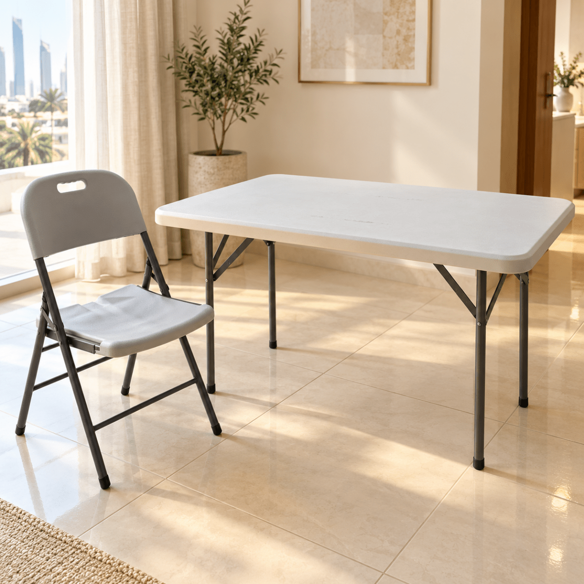 Home Box Flexi Folding Table & Chair Set – 120 × 60 cm – White & Grey - Al Thahani Furniture
