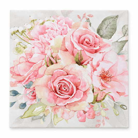 Home Box Floral Rose Canvas Wall Art – Pink & White - Al Thahani Furniture