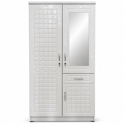 Home Box Glossy White 2-Door Wardrobe with Mirror, Drawer & Storage Cabinet - Al Thahani Furniture