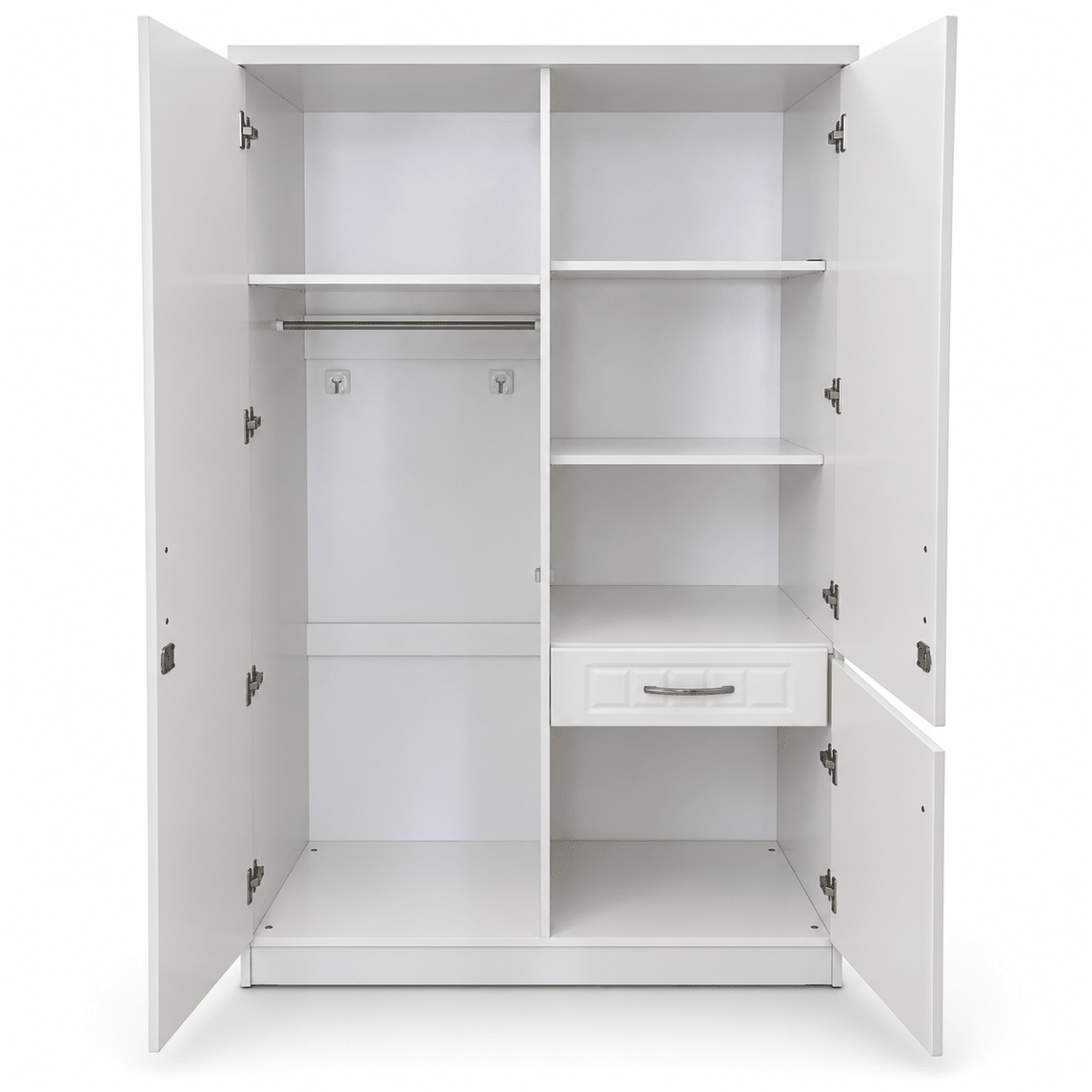 Home Box Glossy White 2-Door Wardrobe with Mirror, Drawer & Storage Cabinet - Al Thahani Furniture