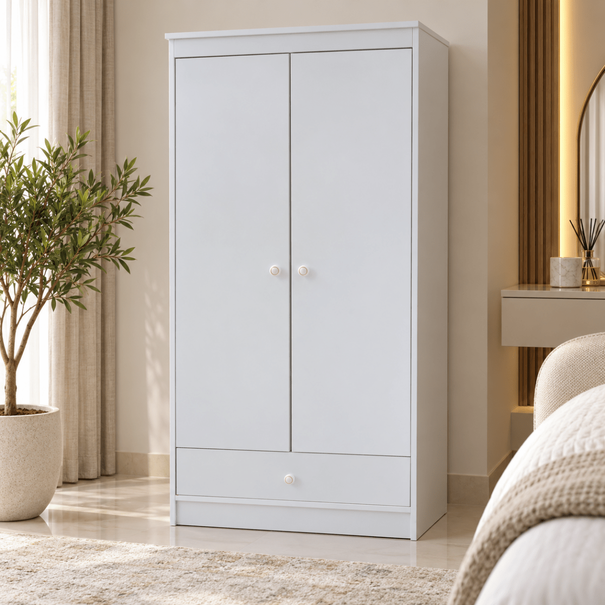 Home Box Ivory 2-Door Wardrobe with Drawer – White – 80 × 40 × 180 cm - Al Thahani Furniture