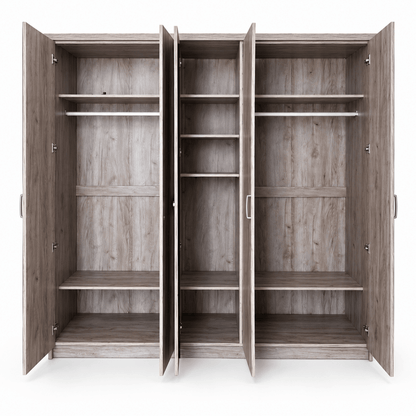 Home Box Kent 5-Door Wardrobe with Mirror – Grey Woodgrain, 211 × 55 × 208 cm - Al Thahani Furniture