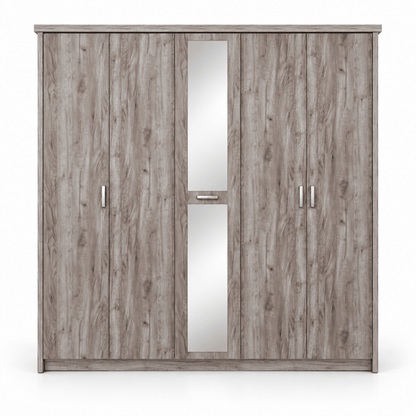 Home Box Kent 5-Door Wardrobe with Mirror – Grey Woodgrain, 211 × 55 × 208 cm - Al Thahani Furniture
