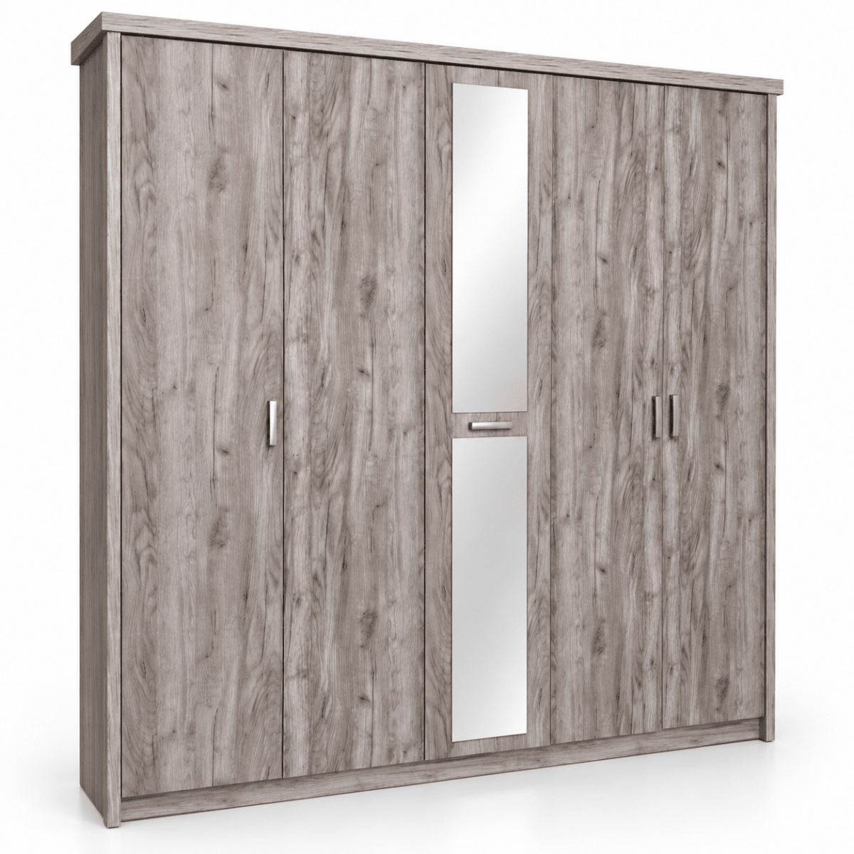 Home Box Kent 5-Door Wardrobe with Mirror – Grey Woodgrain, 211 × 55 × 208 cm - Al Thahani Furniture