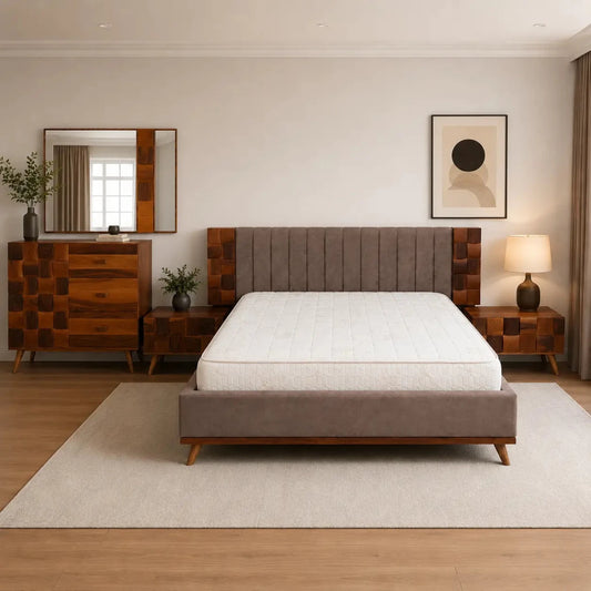 Home Box King Bed Set with Hydraulic Storage, Dresser & Nightstands - used 11 months - Al Thahani Furniture