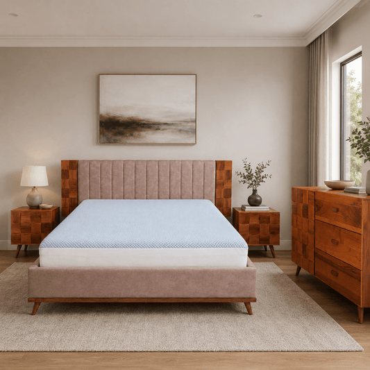 Home Box King Bed Set with Mid-Century Dresser, without Mattress, 180x200 cm - used 8 months - Al Thahani Furniture