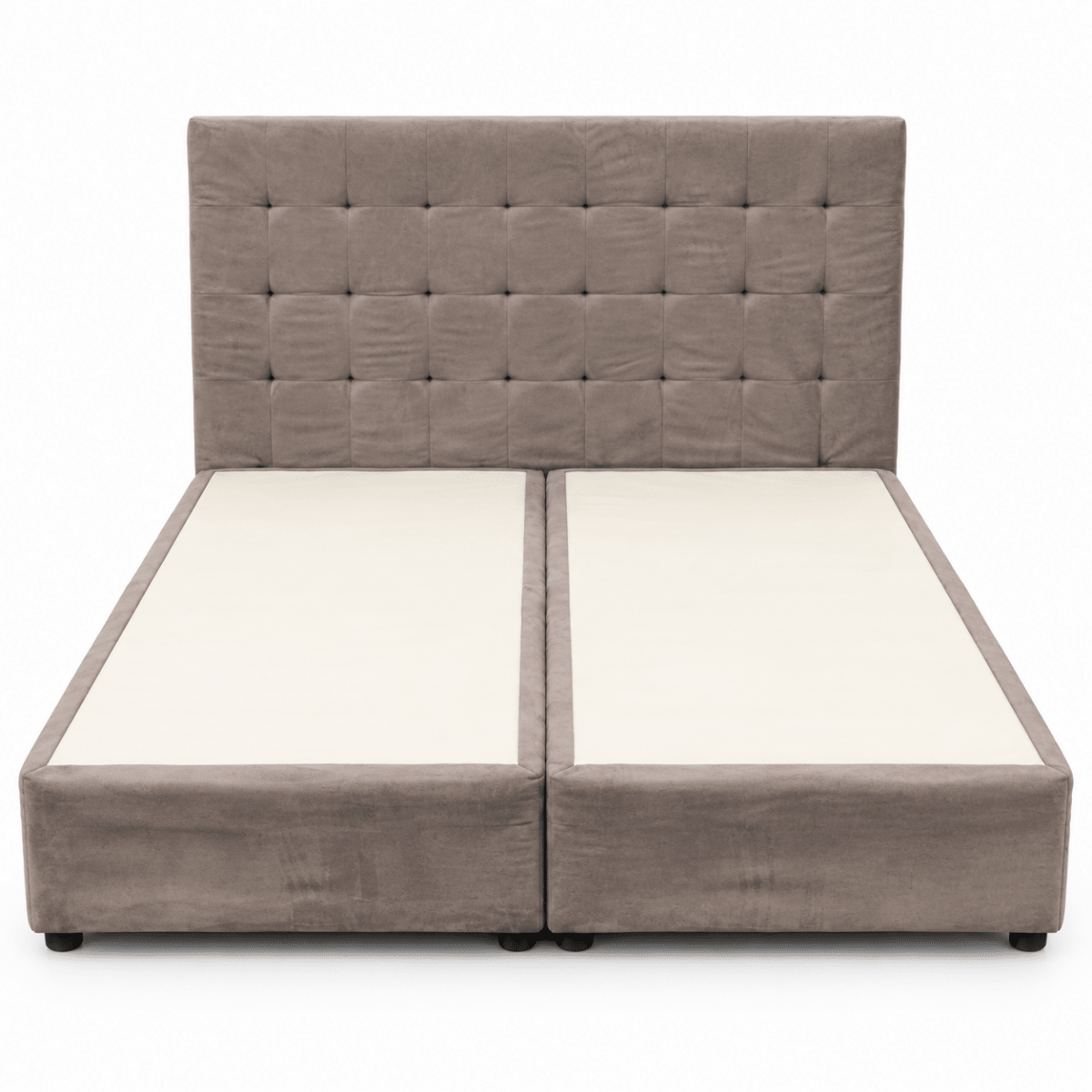 Home Box King Divan Bed with Square-Tufted Headboard & Mattress – Taupe Grey – 180 × 210 cm - Al Thahani Furniture