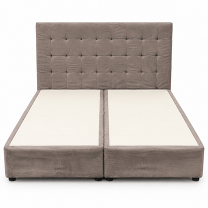 Home Box King Divan Bed with Square-Tufted Headboard & Mattress – Taupe Grey – 180 × 210 cm - Al Thahani Furniture