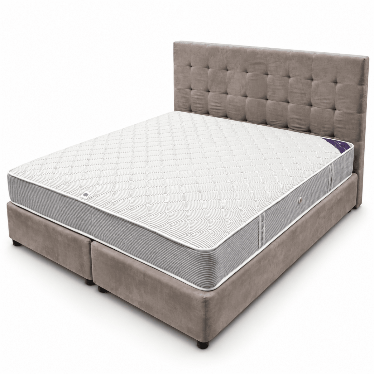 Home Box King Divan Bed with Square-Tufted Headboard & Mattress – Taupe Grey – 180 × 210 cm - Al Thahani Furniture