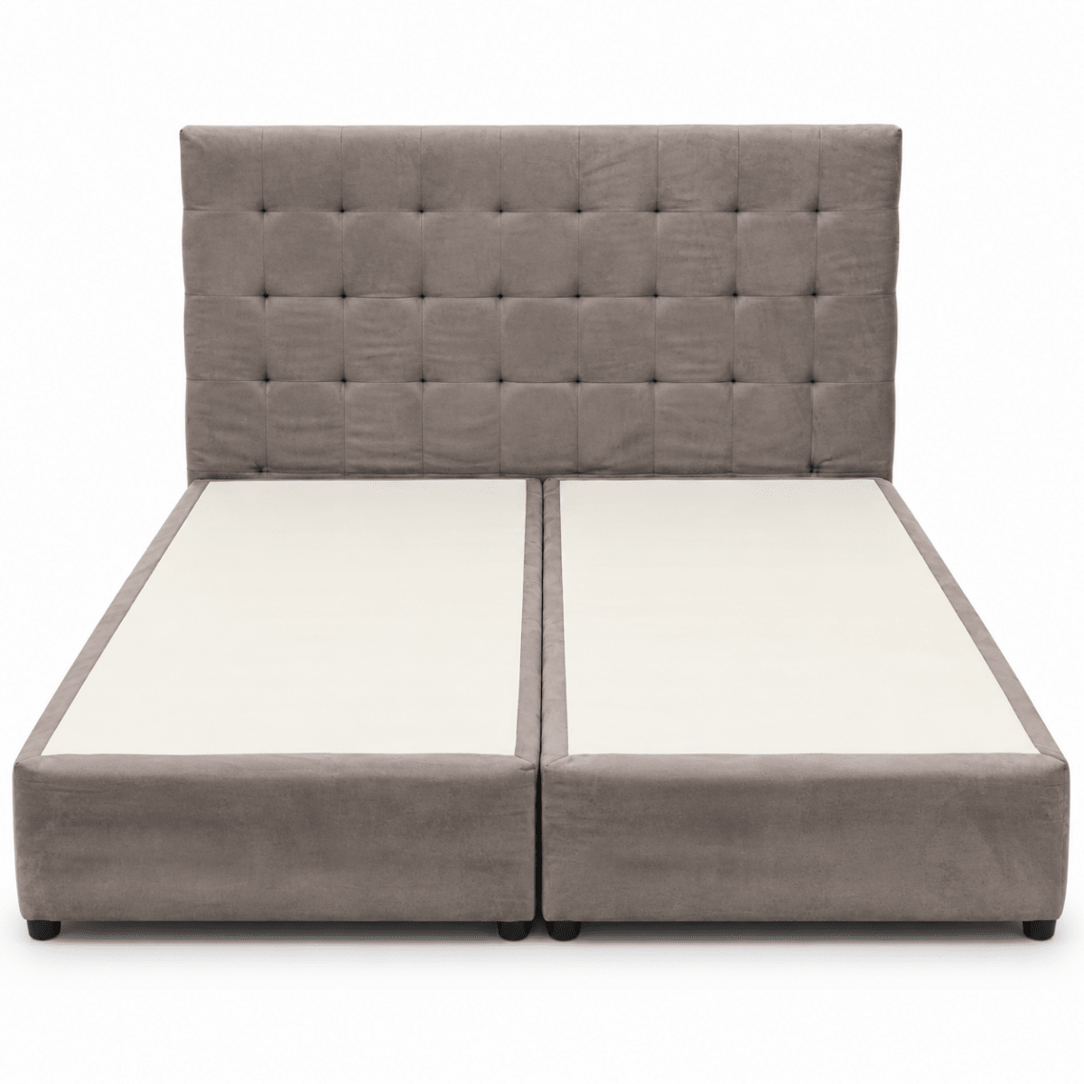 Home Box King Divan Bed with Square-Tufted Headboard & Mattress – Taupe Grey – 180 × 210 cm - Al Thahani Furniture
