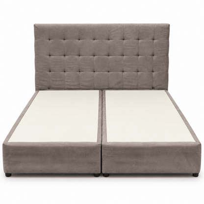 Home Box King Divan Bed with Square-Tufted Headboard & Mattress – Taupe Grey – 180 × 210 cm - Al Thahani Furniture